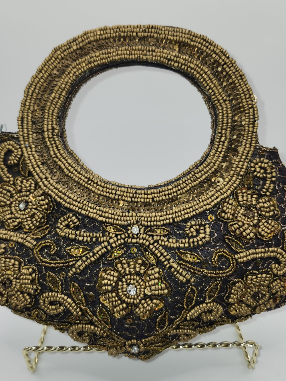 Art Deco Style Flapper Metallic Gold Embroidered Seed Bead Statement Handbag/ Sm